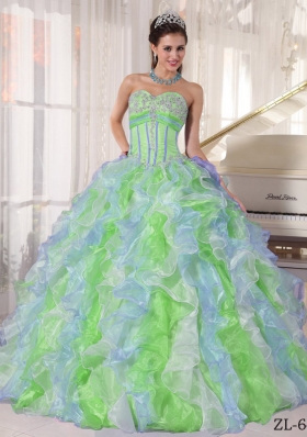 2014 Spring Multi-color Puffy Sweetheart Appliques Quinceanera Dresses