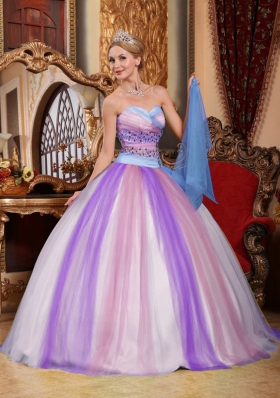 2014 Spring Multi-color Puffy Sweetheart Beading Quinceanera Dresses