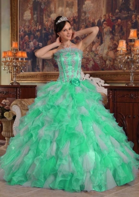 2014 Spring Puffy Strapless Appliques Quinceanera Dress for 2014