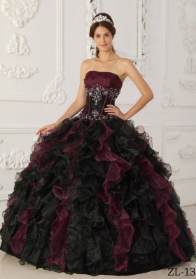 Colourful Puffy Strapless 2014 Beading Quinceanera Dresses with Ruffles