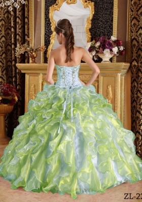 Colourful Puffy Sweetheart 2014 Appliques Quinceanera Dress with Ruffles