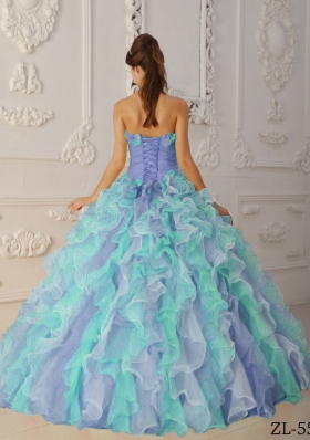 Elegant Multi-Color Puffy Strapless Ruffles Quinceanera Dress for 2014