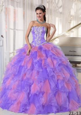Luxurious Puffy Strapless 2014 Appliques Quinceanera Dresses with Ruffles