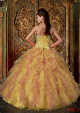 Luxurious Quinceanera Dresses in Yellow Princess Sweetheart Ruffles for 2014