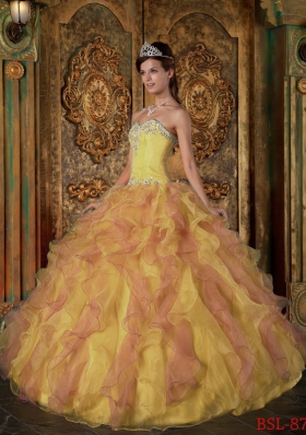 Luxurious Quinceanera Dresses in Yellow Princess Sweetheart Ruffles for 2014