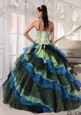 Multi-color Puffy Strapless Appliques and Beading 2014 Quinceanera Dresses