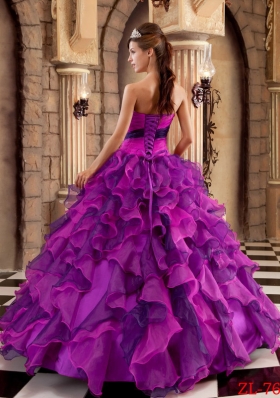 Multi-color Puffy Strapless Ruffles Quinceanera Dress for 2014