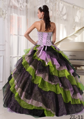 Perfect Multi-color Puffy Strapless Appliques and Beading for 2014 Quinceanera Dresses