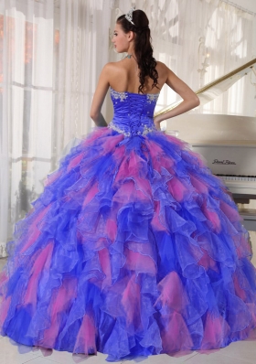 Pretty Appliques and Flowers Organza Quinceanera Dresses for Sweet 16