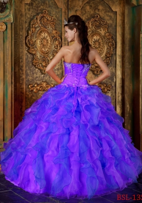 Pretty Blue Princess Sweetheart Ruffles Quinceanera Dresses for Custom Made