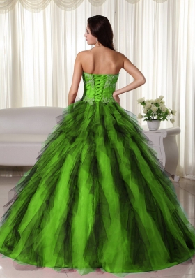 Pretty Puffy Strapless 2014 Appliques Quinceanera Dresses with Ruffles