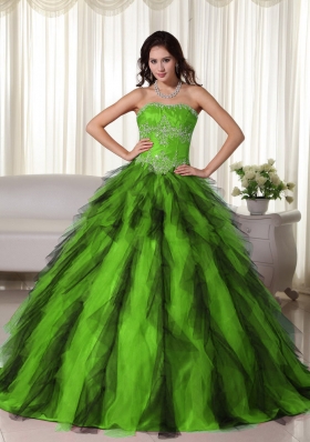 Pretty Puffy Strapless 2014 Appliques Quinceanera Dresses with Ruffles
