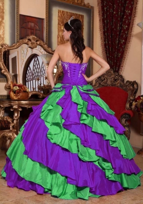 Puffy Embroidery Quinceanera Dresses in Multi-color Strapless