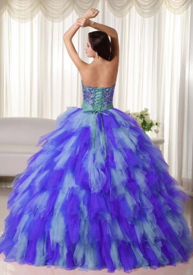 2014 Appliques Puffy Strapless Quinceanera Dresses in Multi-color