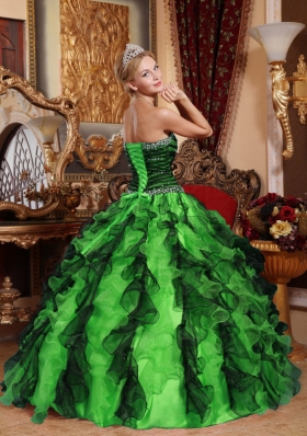 2014 Brand New Multi-Color Puffy Sweetheart Beading and Ruffles Quinceanera Dress