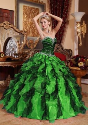 2014 Brand New Multi-Color Puffy Sweetheart Beading and Ruffles Quinceanera Dress