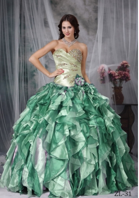 2014 Colorful Ball Gown Sweetheart Beading and Ruffles Quinceanea Dresses