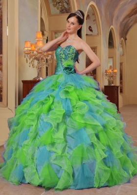 2014 Colorful Puffy Sweetheart Ruffles Quinceanera Dress