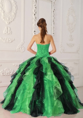 2014 Lovely Multi-color Puffy Strapless Appliques and Ruffles Quinceanera Dress