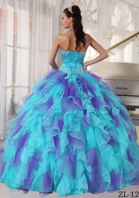 2014 Luxurious Puffy Strapless Appliques Quinceanera Dresses with Ruffles