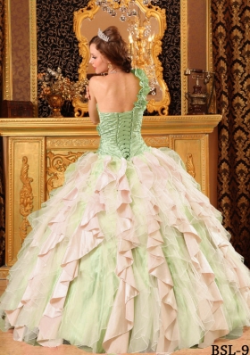 2014 Multi-Color Puffy One Shoulder Beading and Ruffles Quinceanera Dresses