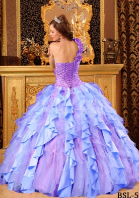 2014 Multi-Color Puffy One Shoulder Beading and Ruffles Quinceanera Dresses