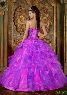 2014 Multi-Color Puffy Strapless Beading and Ruffles Quinceanera Dresses