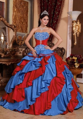 2014 Multi-color Puffy Strapless Embroidery Quinceanera Dresses
