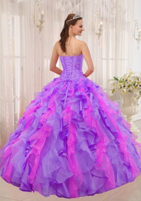 2014 Multi-colored Puffy Sweetheart Ruffles and Appliques Quinceanera Dresses