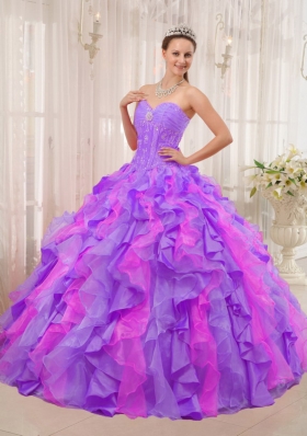 2014 Multi-colored Puffy Sweetheart Ruffles and Appliques Quinceanera Dresses