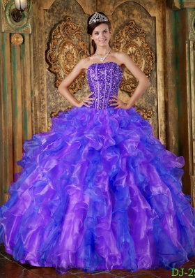 2014 New Style Multi-Color Strapless Beading and Ruffles Quinceanera Dresses