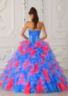 2014 Pretty Multi-color Puffy Strapless Appliques and Quinceanera Dresses