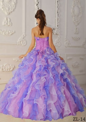 2014 Pretty Multi-Color Puffy Strapless Ruffles Quinceanera Dresses