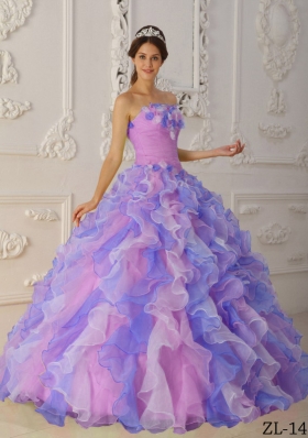 2014 Pretty Multi-Color Puffy Strapless Ruffles Quinceanera Dresses