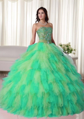 2014 Pretty Puffy Strapless Quinceanera Gowns with Appliques