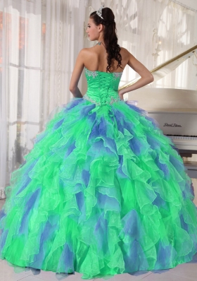 2014 Quinceanera Dresses in Colourful Sweetheart Ruffles and Appliques