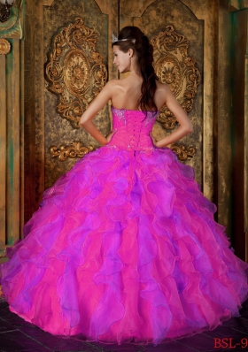 2014 Ruffles Quinceanera Dresses in Hot Pink Princess Sweetheart