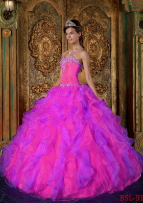 2014 Ruffles Quinceanera Dresses in Hot Pink Princess Sweetheart