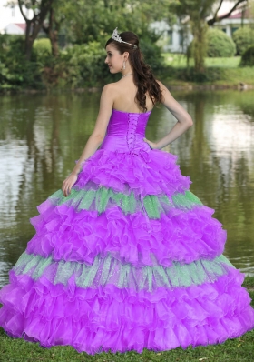 Beading Sequins Multi-color Strapless Tiered Sweet Quinceanera Dresses