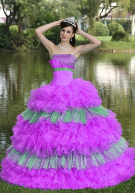 Beading Sequins Multi-color Strapless Tiered Sweet Quinceanera Dresses