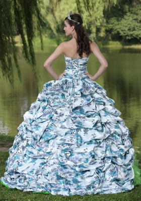 Colorful Beading Ruffles Brush Train 2014 Quinceanera Dresses