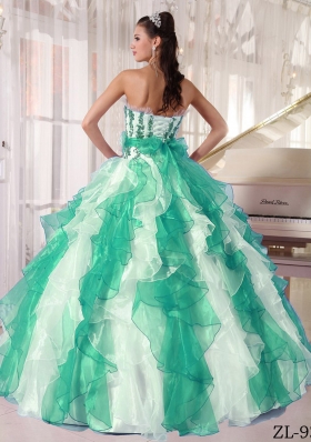 Colorful Puffy Strapless Ruffles and Beading Quinceanera Dress for 2014