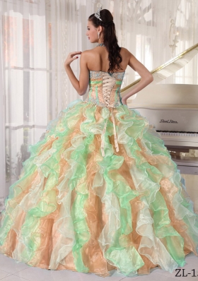 Exquisite Multi-color Puffy Sweetheart 2014 Appliques Quinceanera Dresses with Ruffles