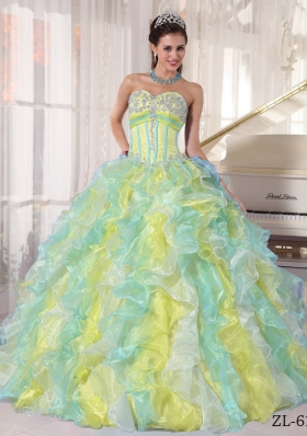 Gorgeous Multi-color Puffy Sweetheart Appliques 2014 Quinceanera Dresses