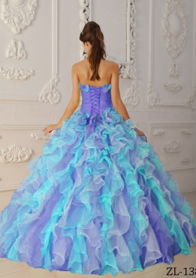 Multi-Color Puffy Strapless Ruffles Quinceanera Dresses for 2014