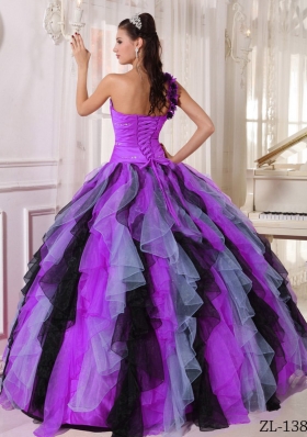 Puffy One Shoulder Beading and Ruffles Quinceanera Dresses for 2014