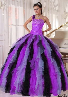 Puffy One Shoulder Beading and Ruffles Quinceanera Dresses for 2014