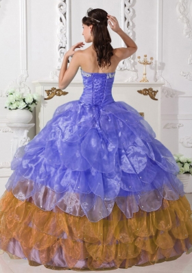 Puffy Strapless 2014 Appliques Quinceanera Dress with Ruffled Layers