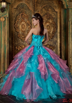 Puffy Strapless 2014 Beading and Ruffles Quinceanera Dresses