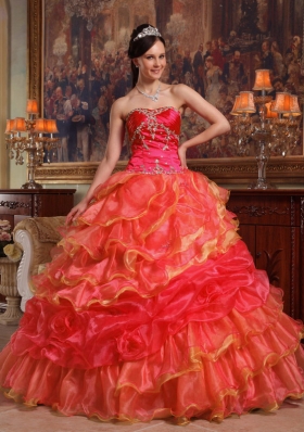 Puffy Sweetheart 2014 Beading Quinceanera Dresses with Ruffles